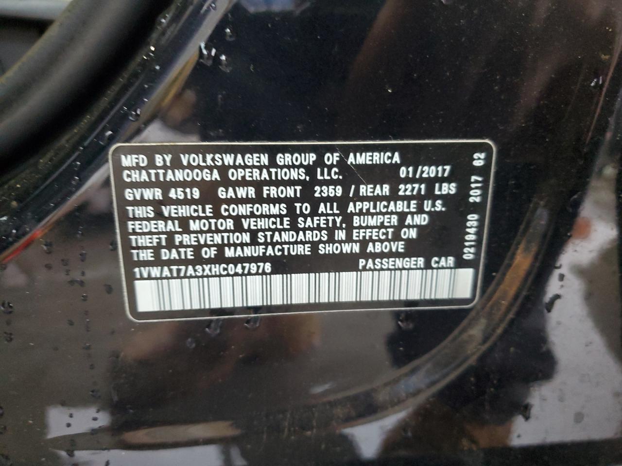 2017 Volkswagen Passat S VIN: 1VWAT7A3XHC047976 Lot: 82764525