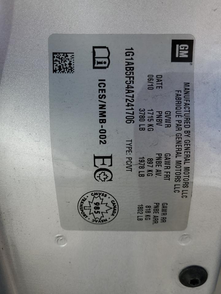 2010 Chevrolet Cobalt Ls VIN: 1G1AB5F54A7241706 Lot: 84659555