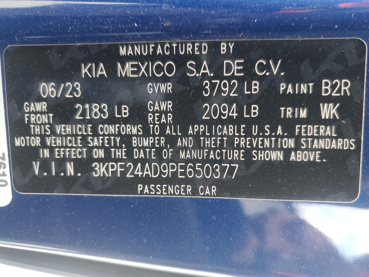 2023 Kia Forte Lx VIN: 3KPF24AD9PE650377 Lot: 82425485