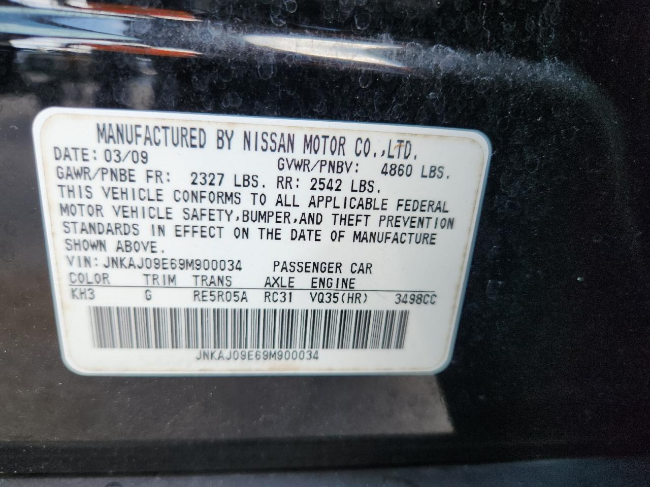 2009 Infiniti Ex35 Base VIN: JNKAJ09E69M900034 Lot: 85744235