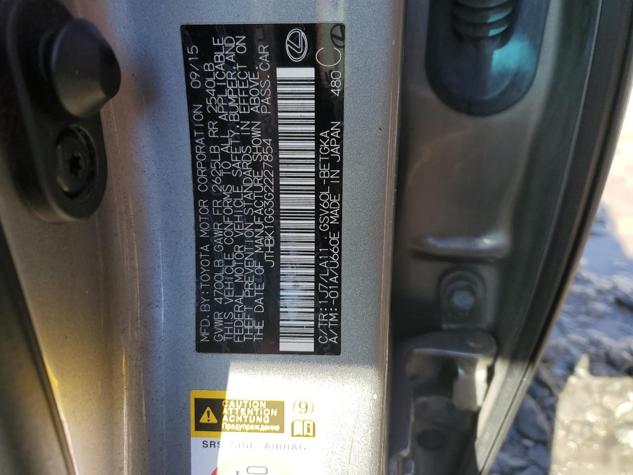 2016 Lexus Es 350 VIN: JTHBK1GG3G2227854 Lot: 85724505