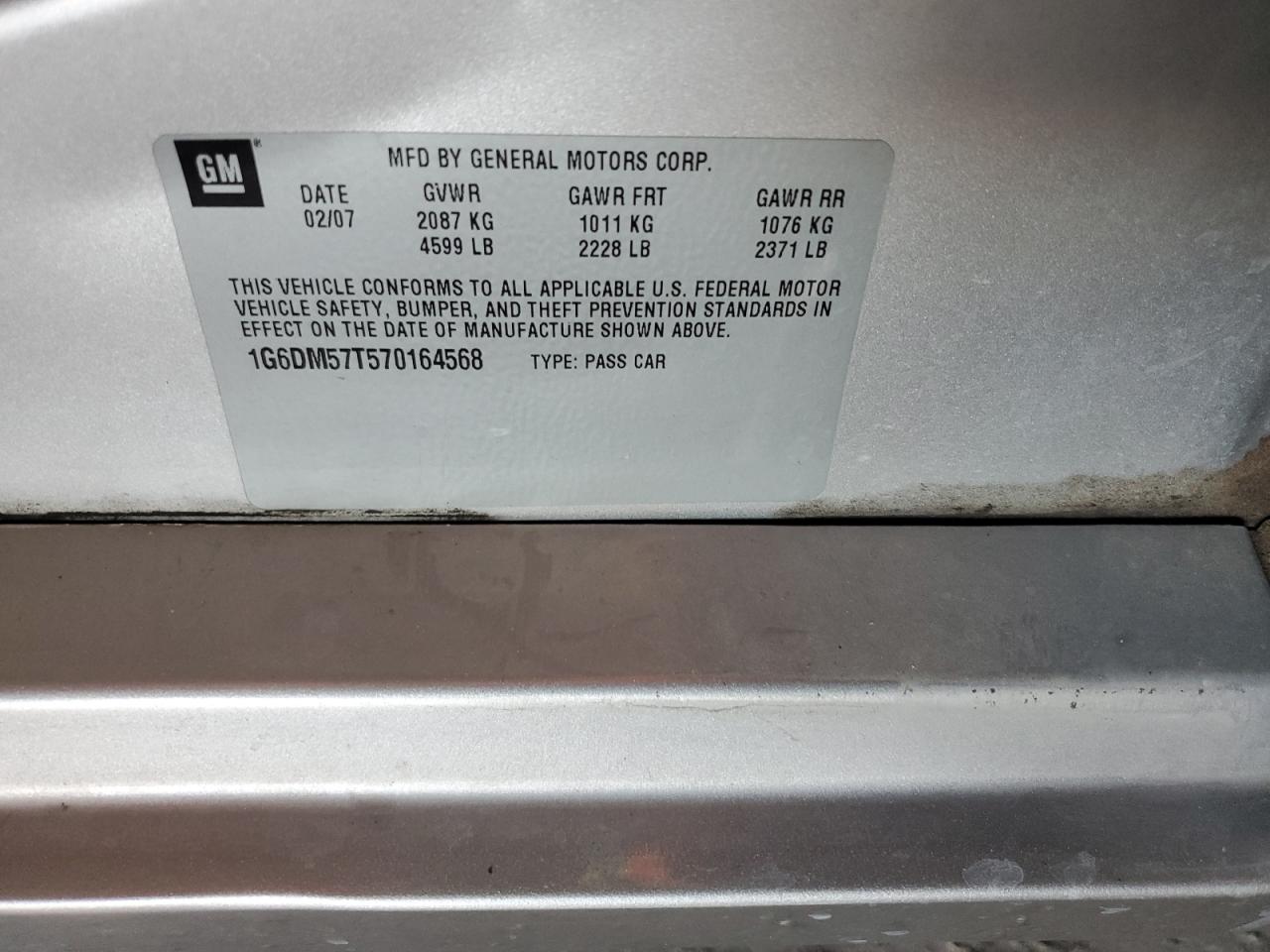 2007 Cadillac Cts VIN: 1G6DM57T570164568 Lot: 90924215