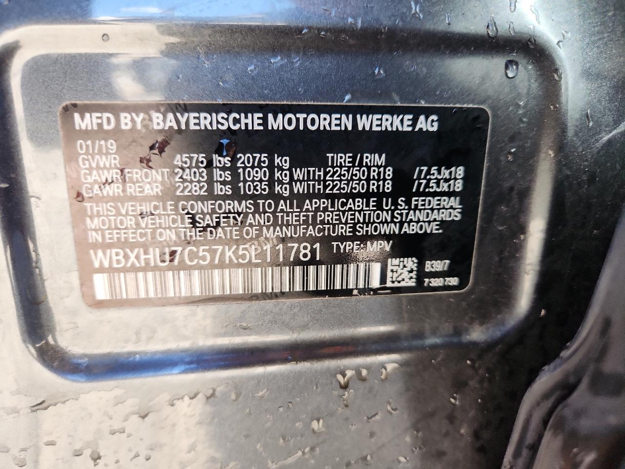 2019 BMW X1 Sdrive28I VIN: WBXHU7C57K5L11781 Lot: 84984175