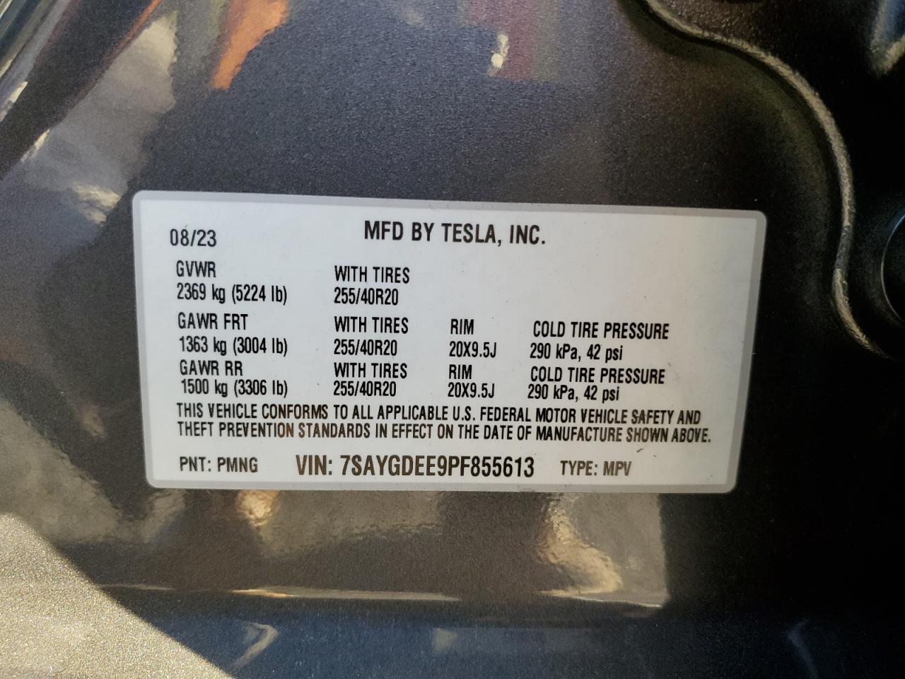 2023 Tesla Model Y VIN: 7SAYGDEE9PF855613 Lot: 89513585