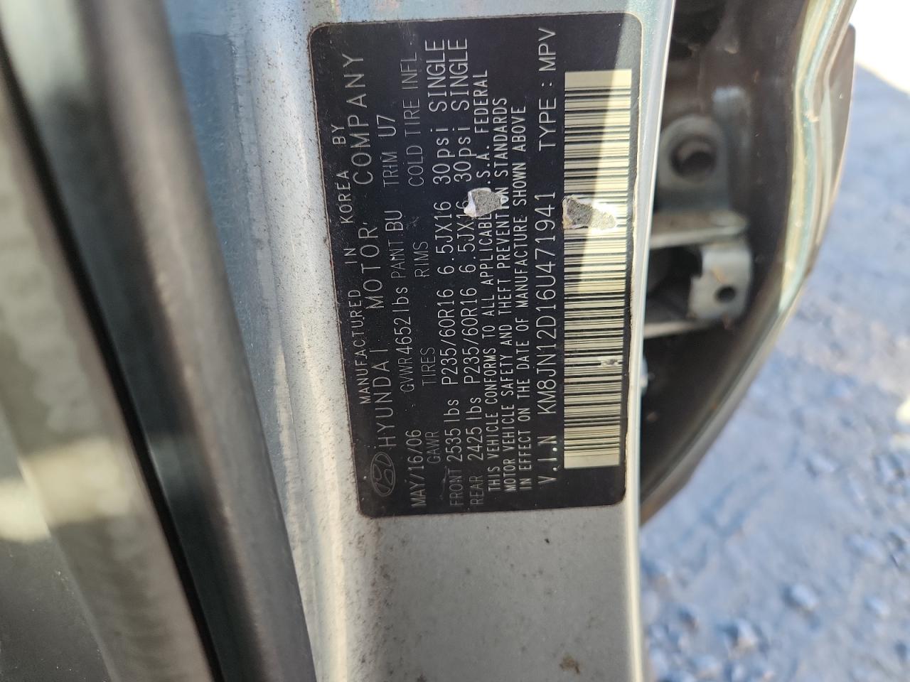 2006 Hyundai Tucson Gls VIN: KM8JN12D16U471941 Lot: 86555705