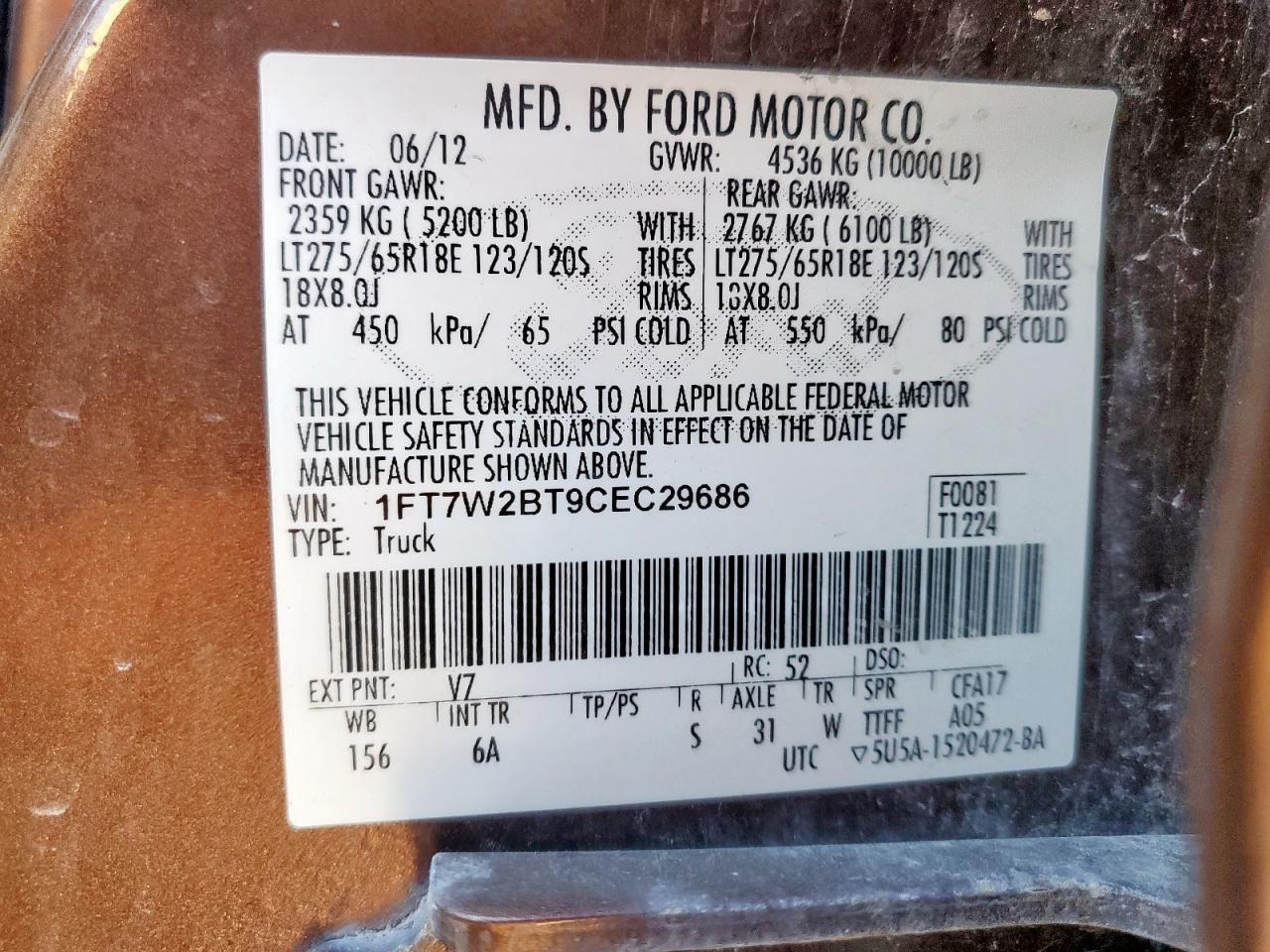 2012 Ford F250 Super Duty VIN: 1FT7W2BT9CEC29686 Lot: 90524435