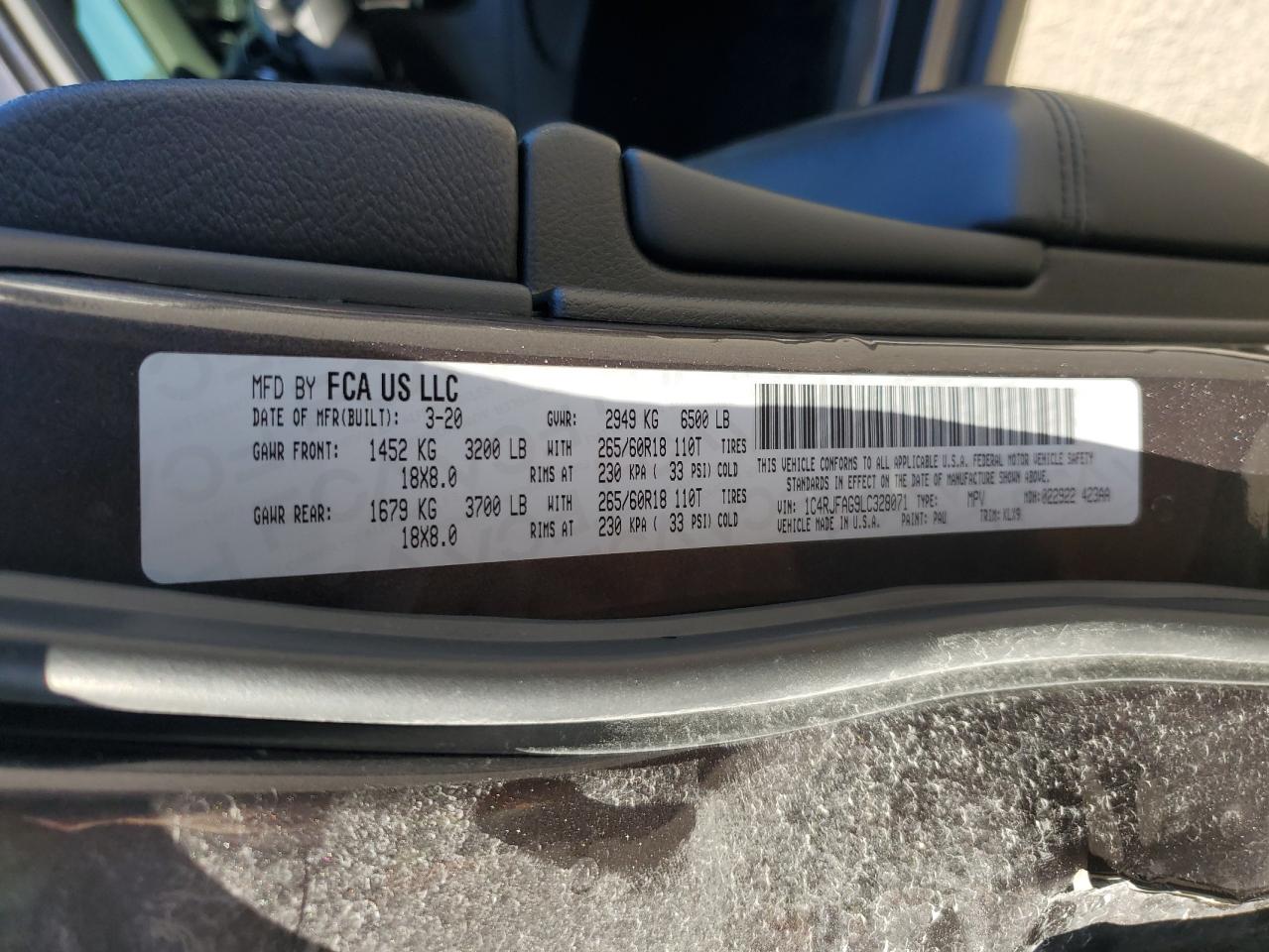 2020 Jeep Grand Cherokee Laredo VIN: 1C4RJFAG9LC328071 Lot: 85494395