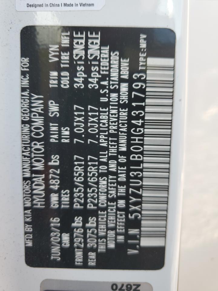 2017 Hyundai Santa Fe Sport VIN: 5XYZU3LB0HG431793 Lot: 84483265