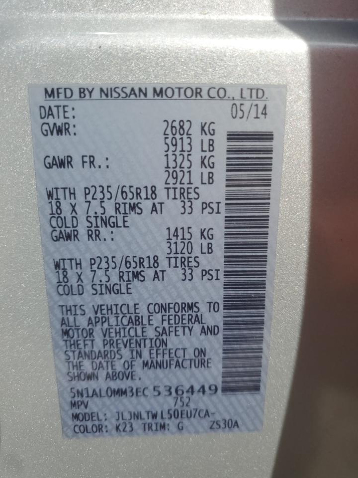 2014 Infiniti Qx60 VIN: 5N1AL0MM3EC536449 Lot: 86450955