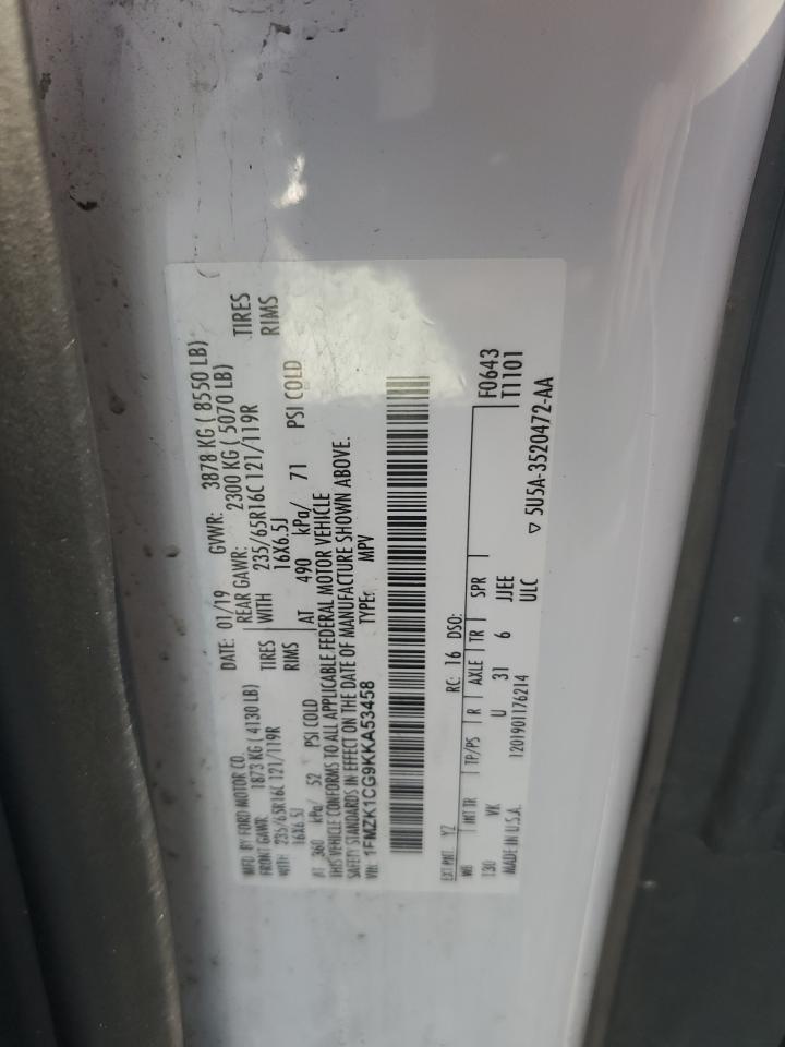 2019 Ford Transit T-150 VIN: 1FMZK1CG9KKA53458 Lot: 85864925
