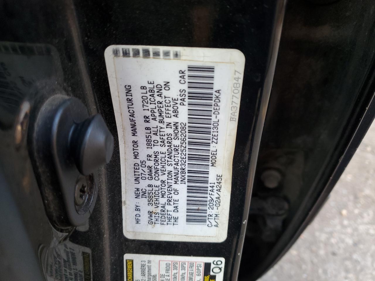 2005 Toyota Corolla Ce VIN: 1NXBR32E25Z562082 Lot: 85940275