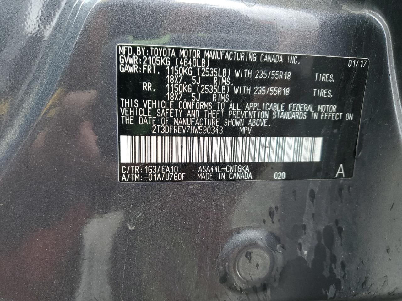 2017 Toyota Rav4 Limited VIN: 2T3DFREV7HW590343 Lot: 81934555