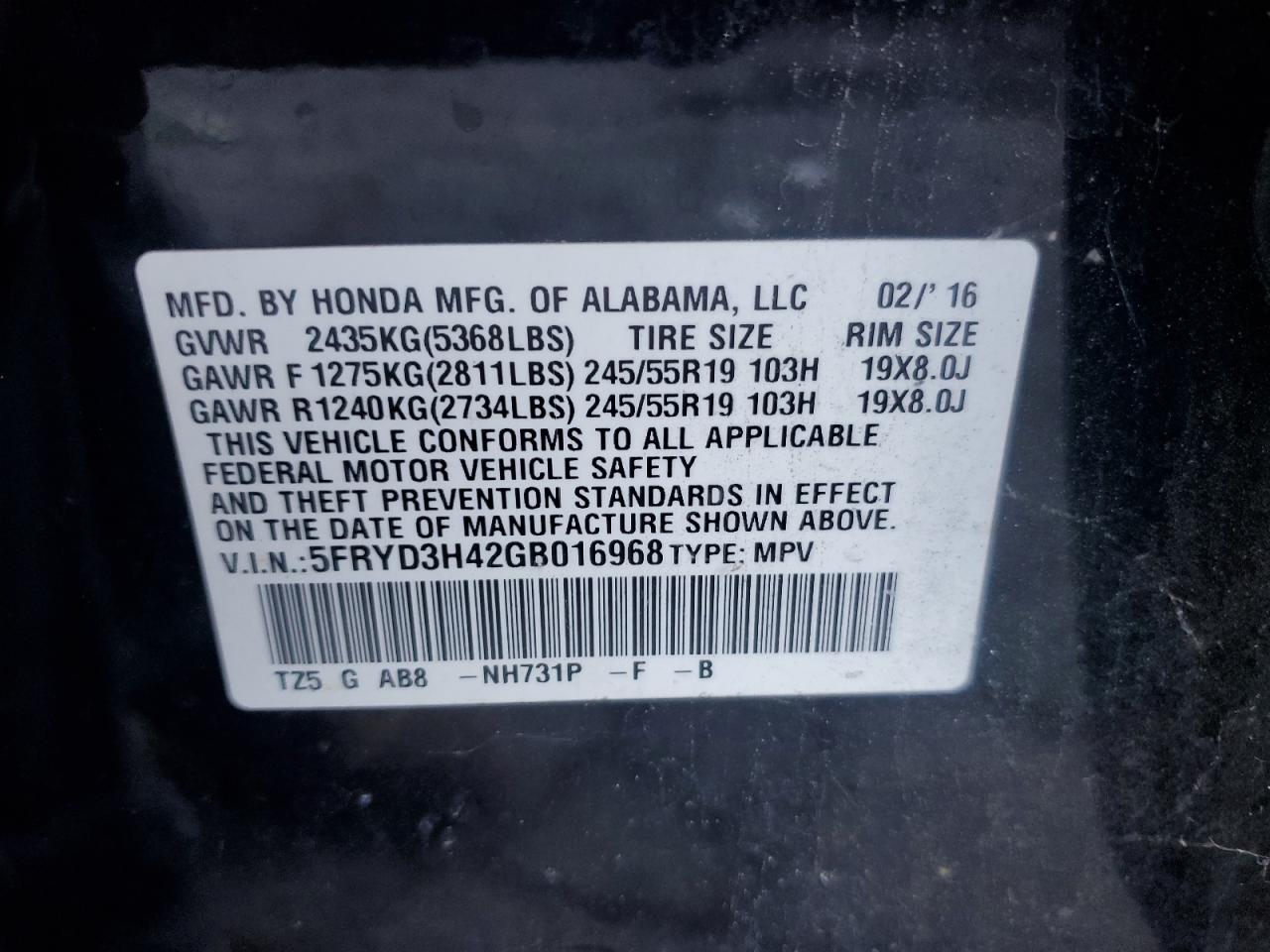2016 Acura Mdx Technology VIN: 5FRYD3H42GB016968 Lot: 86187585