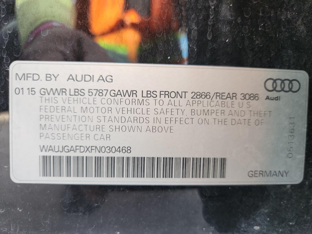 2015 Audi A8 Quattro VIN: WAUJGAFDXFN030468 Lot: 86258435