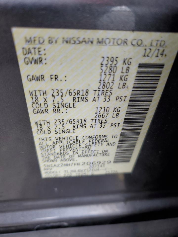 2015 Nissan Murano S VIN: 5N1AZ2MH7FN206929 Lot: 85653855