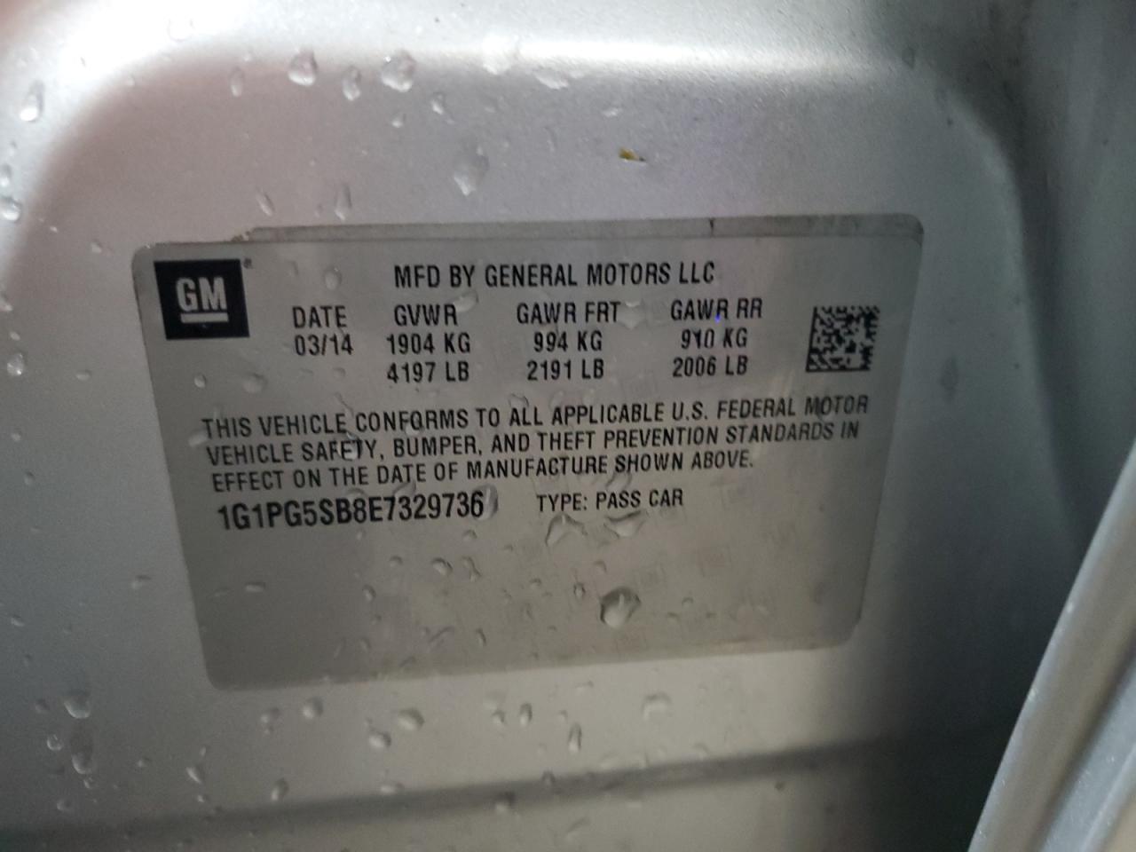 2014 Chevrolet Cruze Ltz VIN: 1G1PG5SB8E7329736 Lot: 86656265