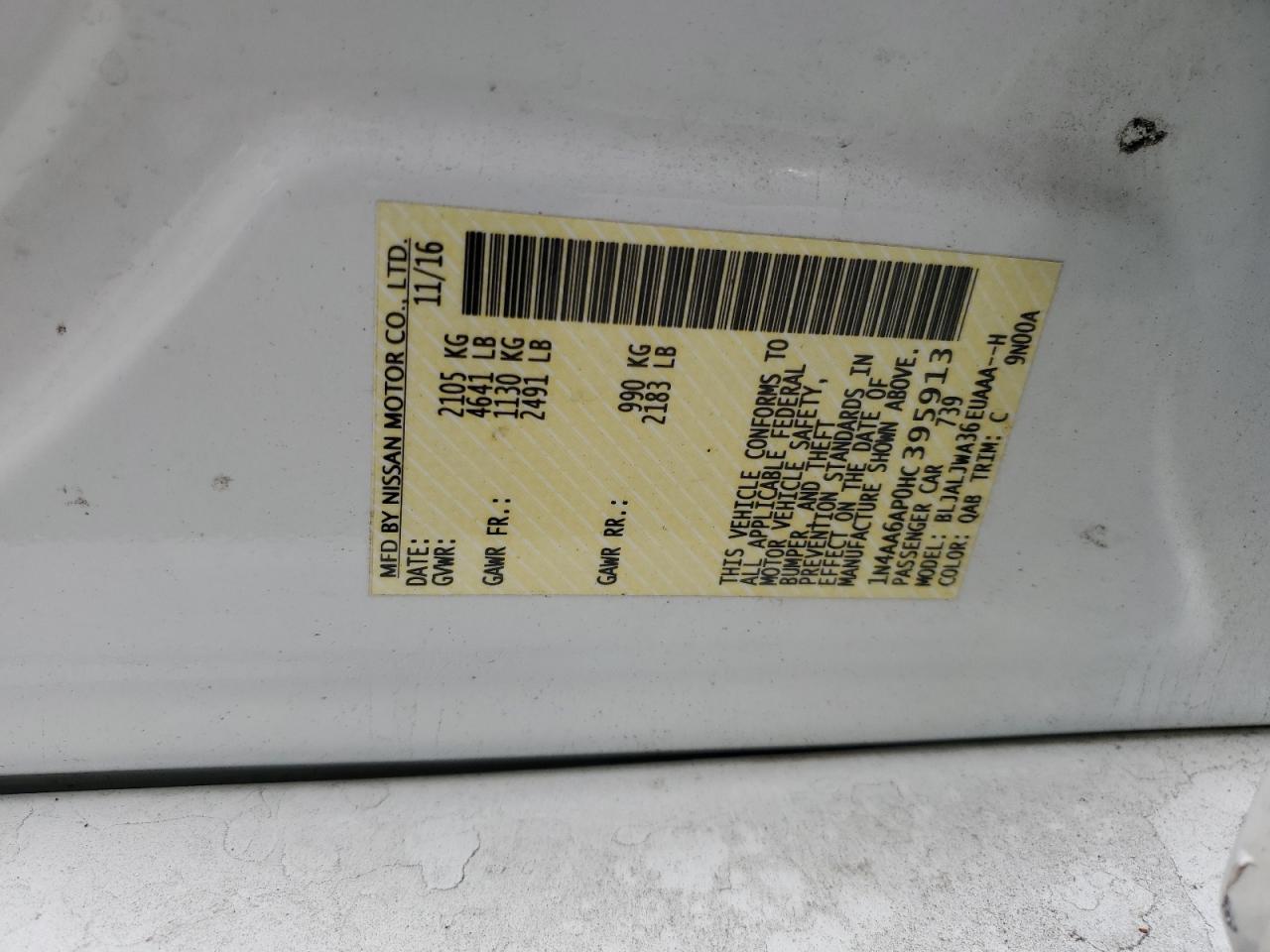 2017 Nissan Maxima 3.5S VIN: 1N4AA6AP0HC395913 Lot: 82347165