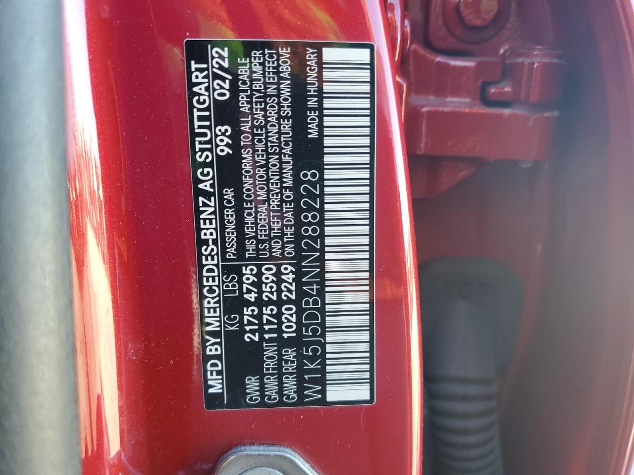 2022 Mercedes-Benz Cla 45 Amg VIN: W1K5J5DB4NN288228 Lot: 81892025