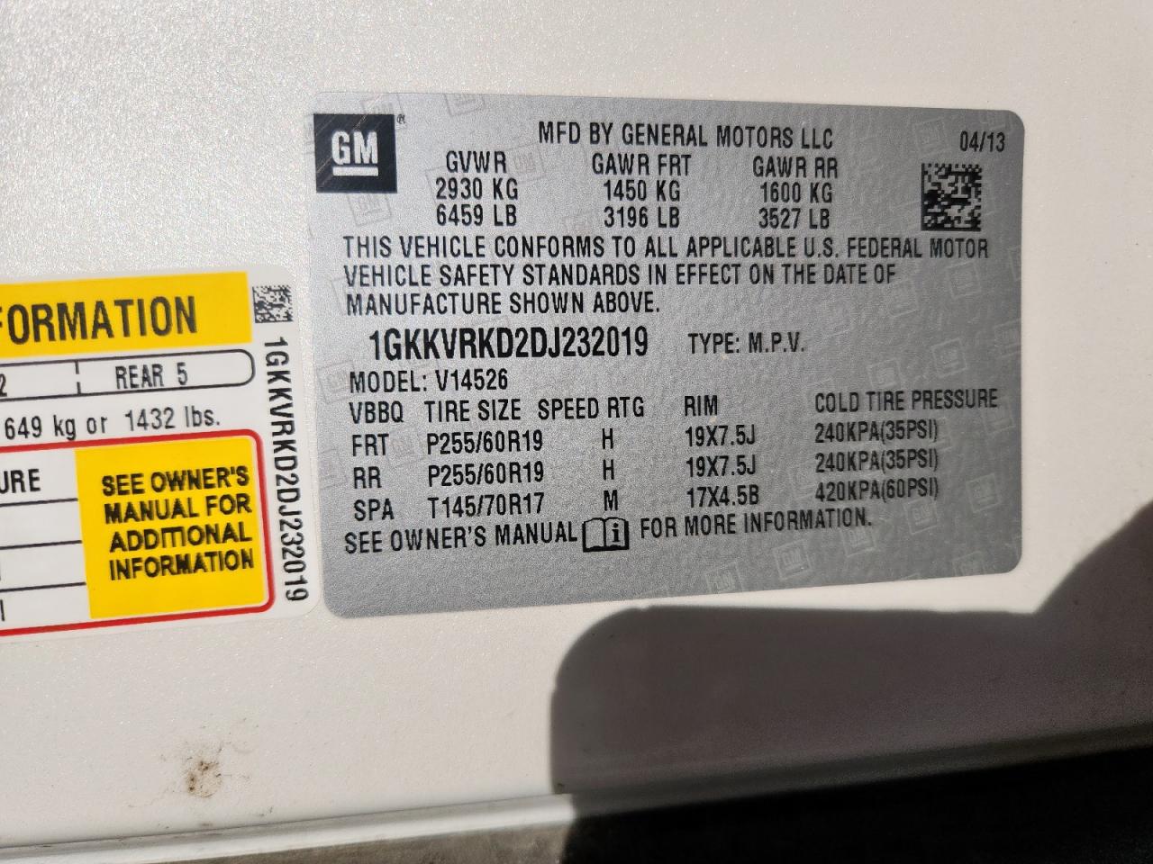2013 GMC Acadia Slt-1 VIN: 1GKKVRKD2DJ232019 Lot: 85906925