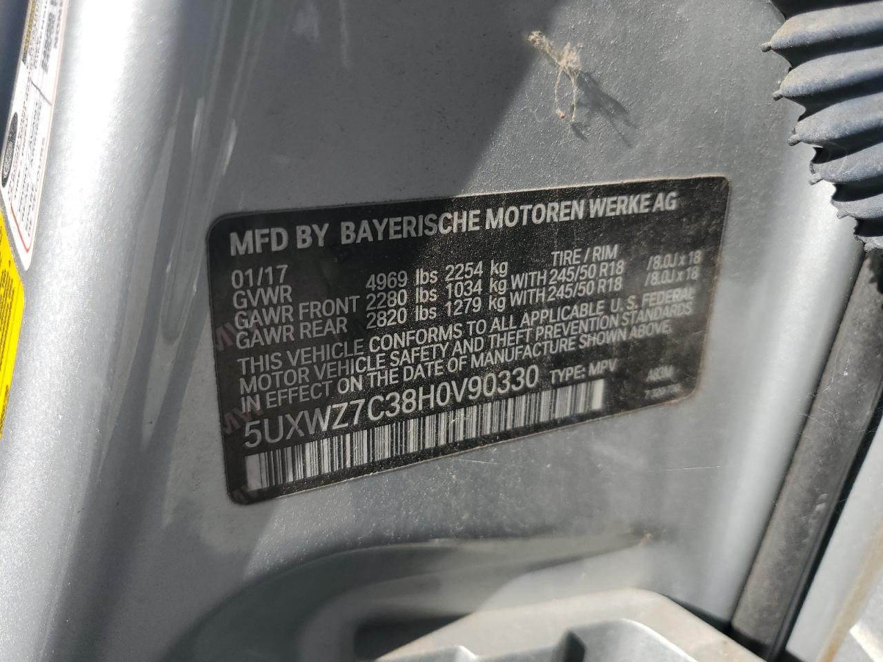 2017 BMW X3 Sdrive28I VIN: 5UXWZ7C38H0V90330 Lot: 84949825