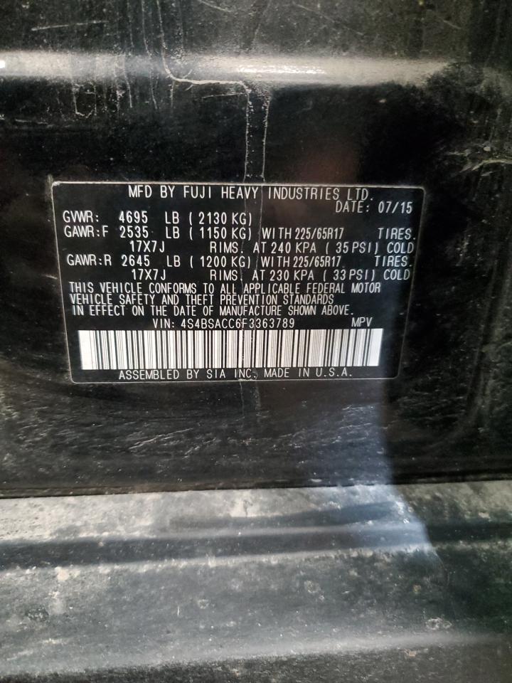 2015 Subaru Outback 2.5I Premium VIN: 4S4BSACC6F3363789 Lot: 86429845