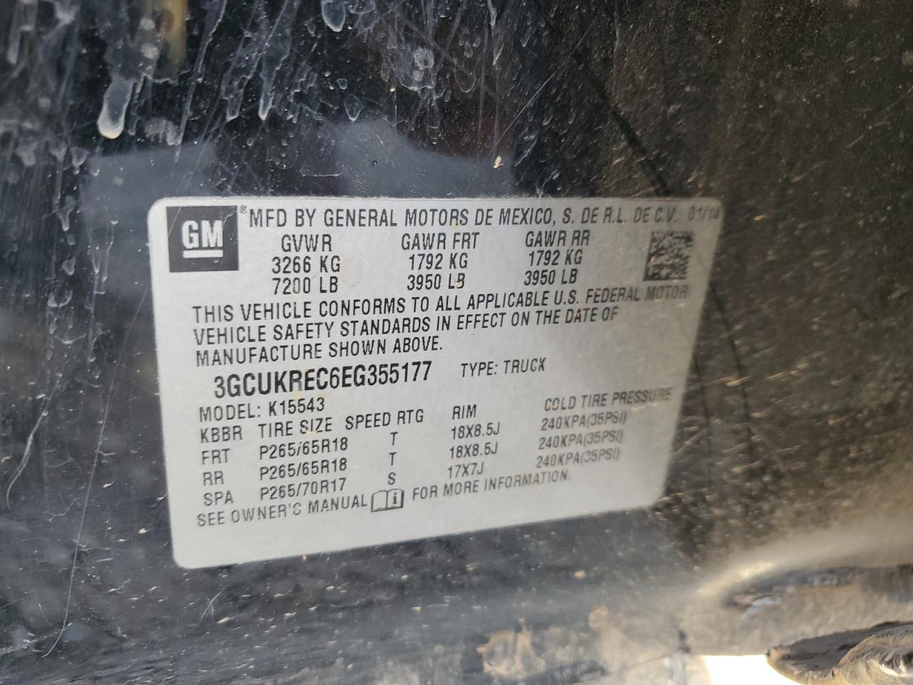 2014 Chevrolet Silverado K1500 Lt VIN: 3GCUKREC6EG355177 Lot: 82270055