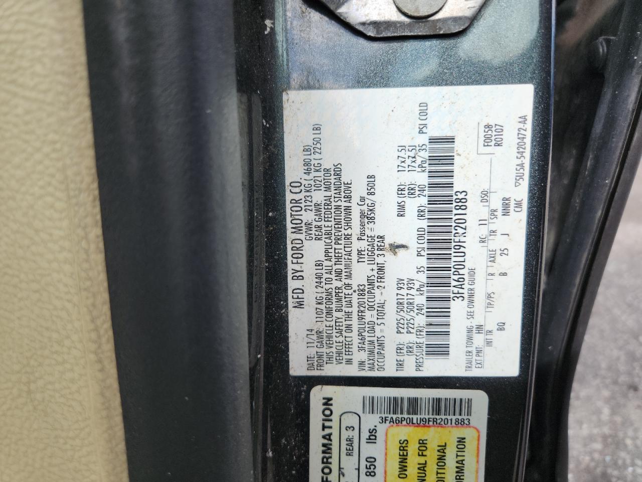 2015 Ford Fusion Se Hybrid VIN: 3FA6P0LU9FR201883 Lot: 82308455