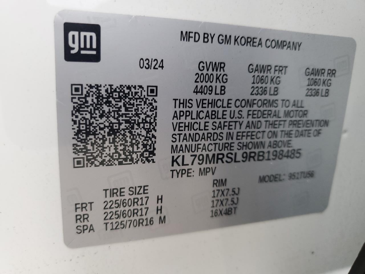 2024 Chevrolet Trailblazer Lt VIN: KL79MRSL9RB198485 Lot: 85955055