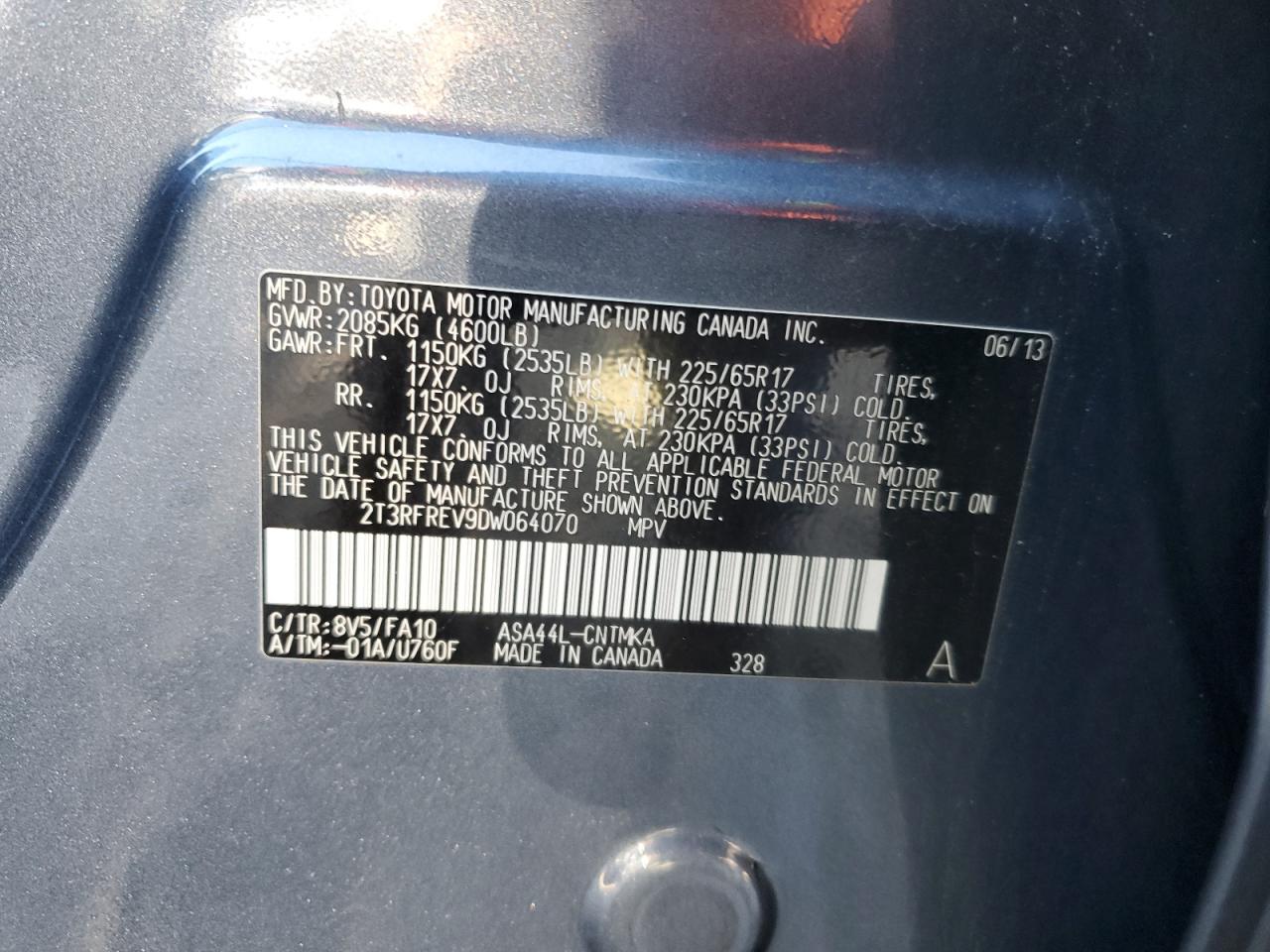 2013 Toyota Rav4 Xle VIN: 2T3RFREV9DW064070 Lot: 81584835