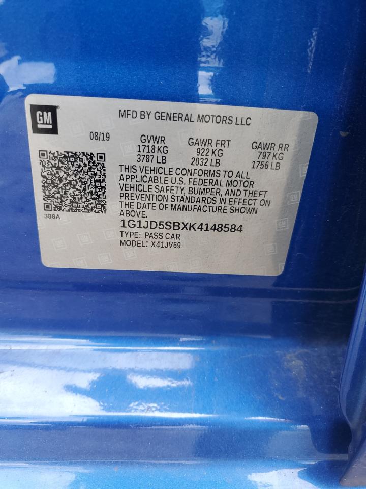 2019 Chevrolet Sonic Lt VIN: 1G1JD5SBXK4148584 Lot: 85568175