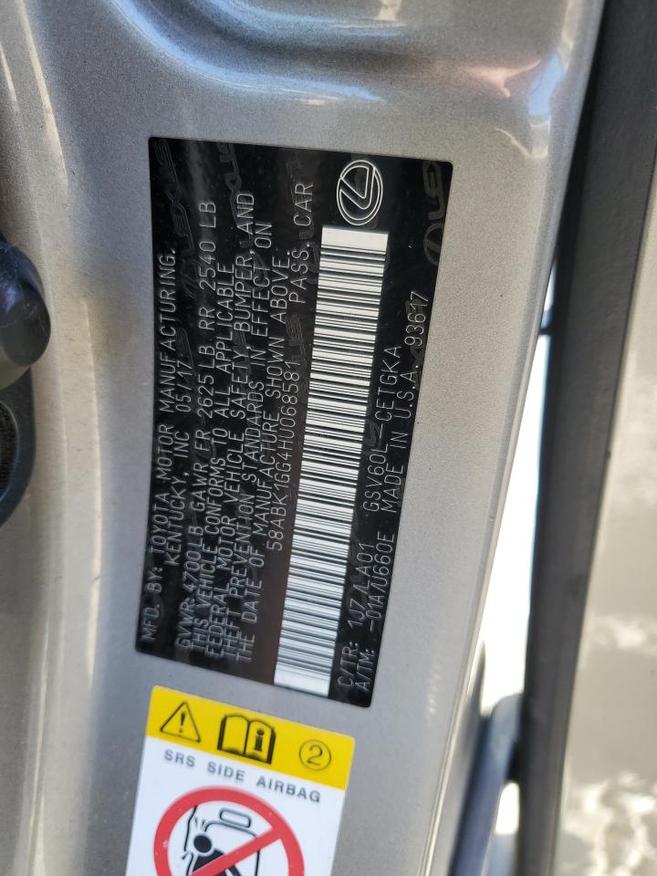 2017 Lexus Es 350 VIN: 58ABK1GG4HU068581 Lot: 81928125