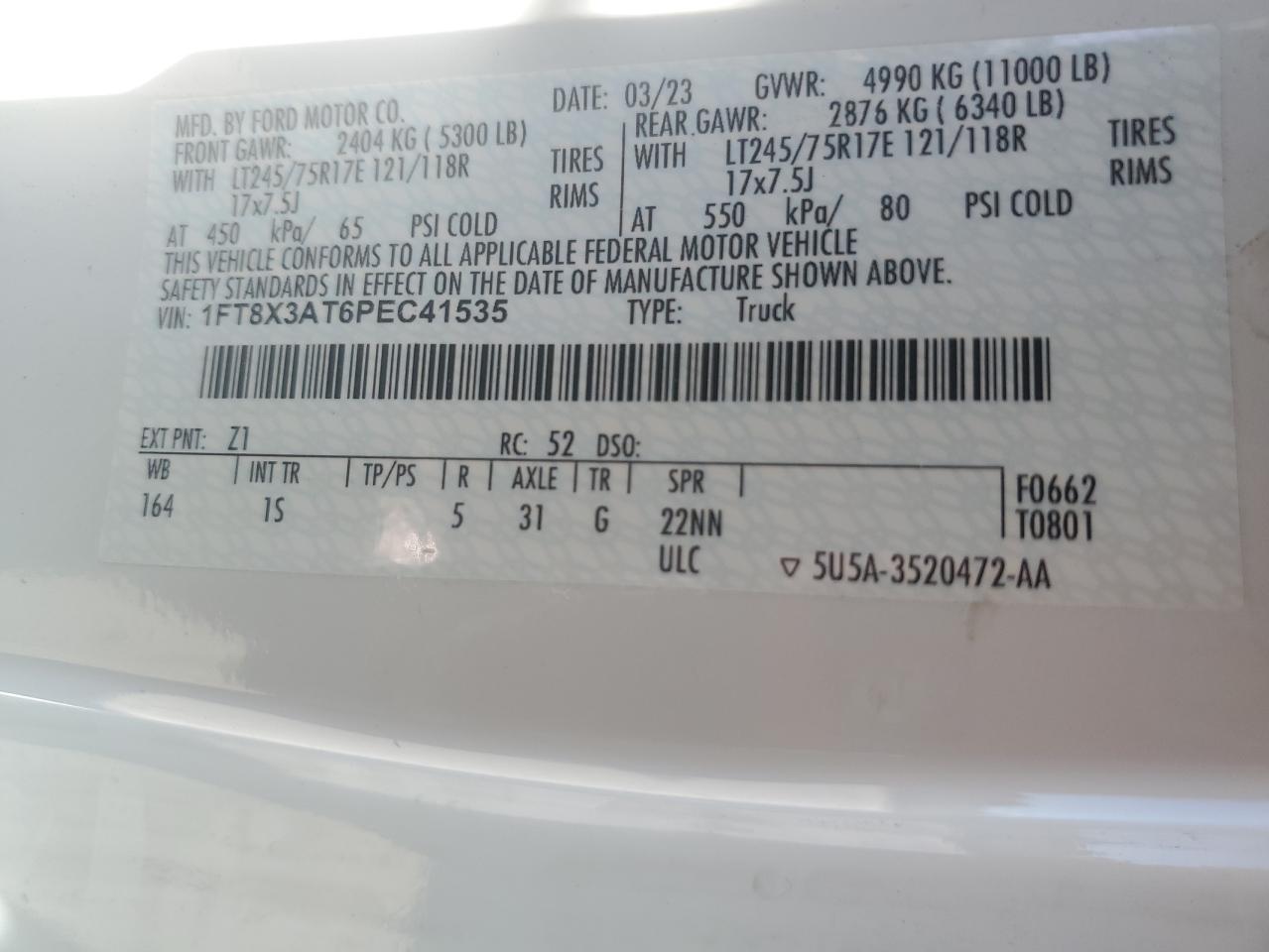 2023 Ford F350 Super Duty VIN: 1FT8X3AT6PEC41535 Lot: 86259185