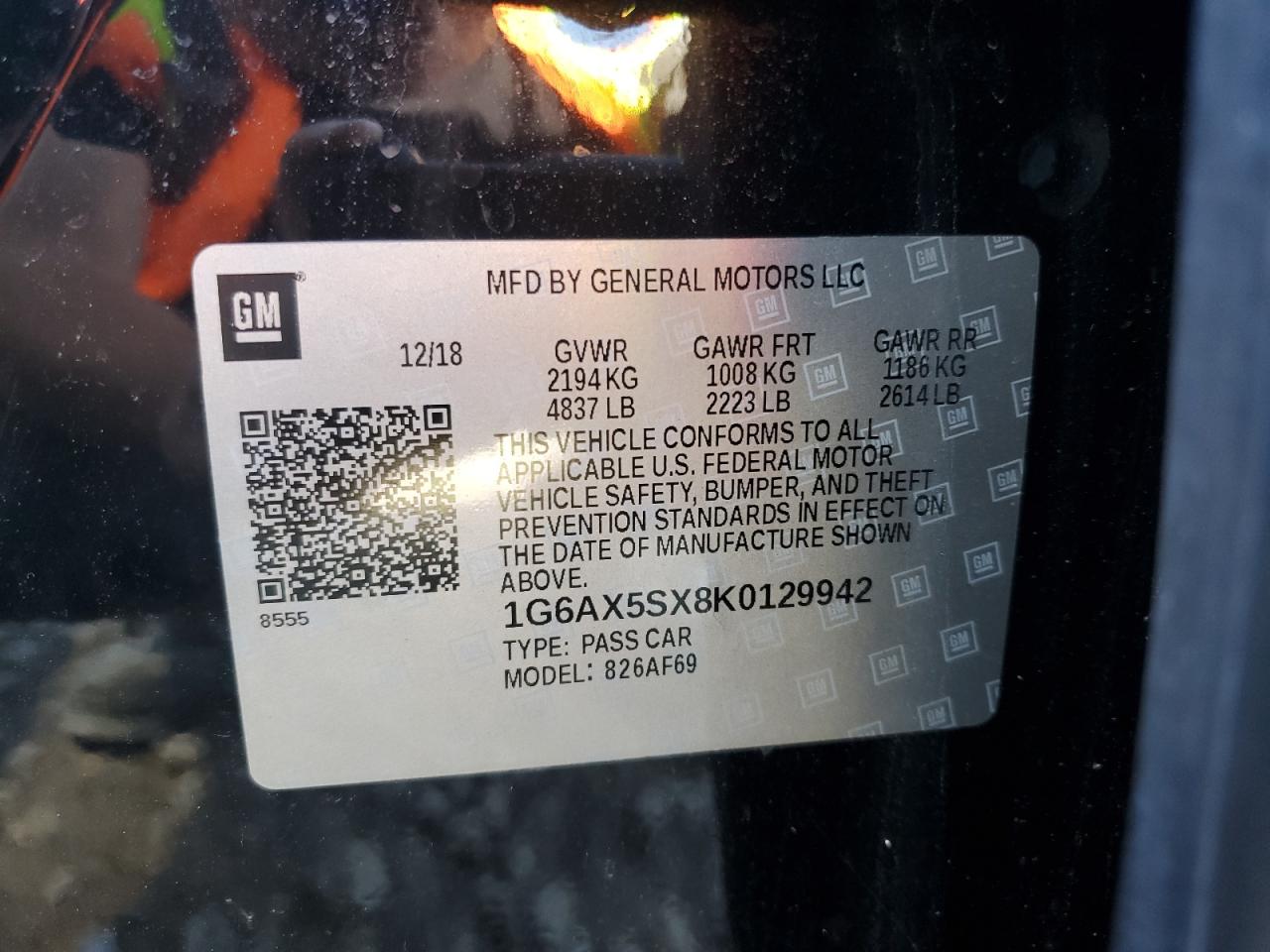 2019 Cadillac Cts Luxury VIN: 1G6AX5SX8K0129942 Lot: 86242385