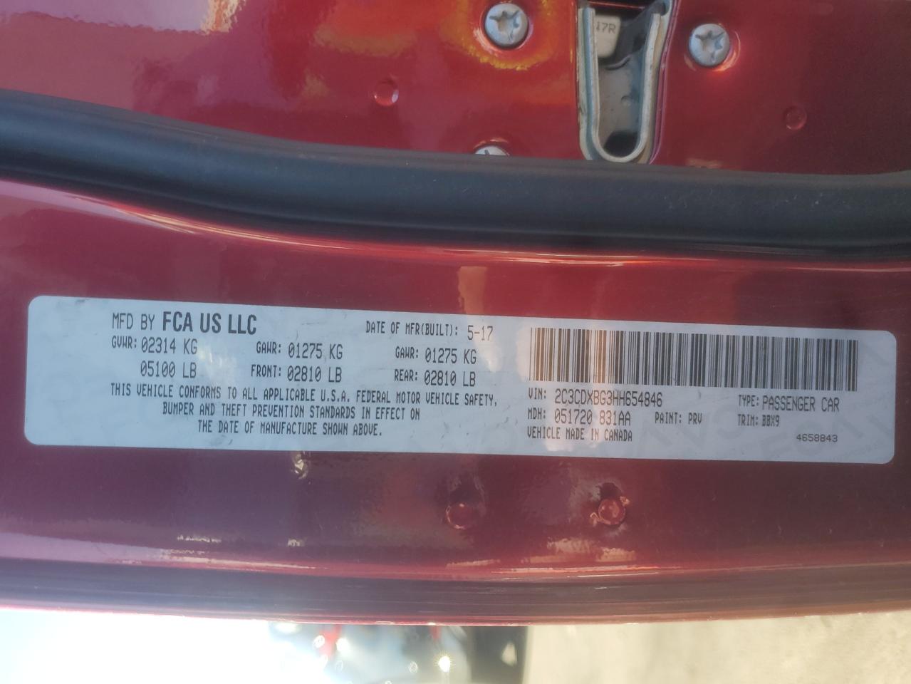 2017 Dodge Charger Se VIN: 2C3CDXBG3HH654846 Lot: 84987095