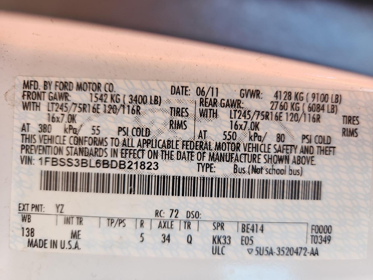 2011 Ford Econoline E350 Super Duty Wagon VIN: 1FBSS3BL6BDB21823 Lot: 86443595