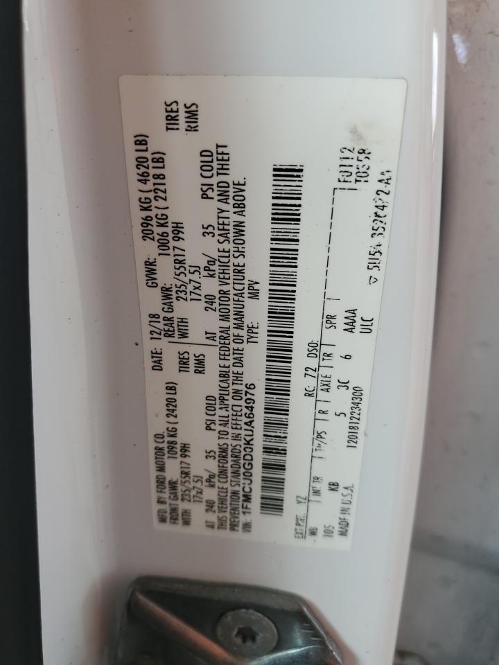2019 Ford Escape Se VIN: 1FMCU0GD0KUA64976 Lot: 87390695