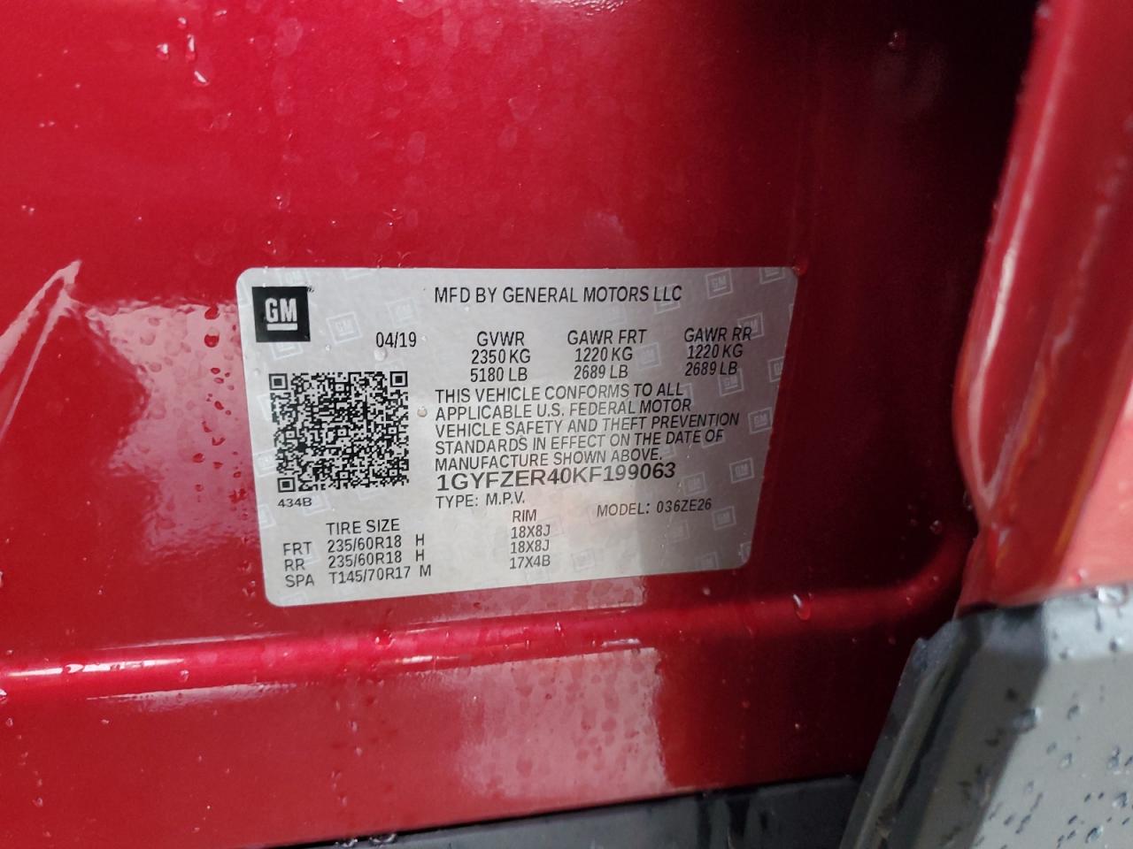 2019 Cadillac Xt4 Sport VIN: 1GYFZER40KF199063 Lot: 86059895