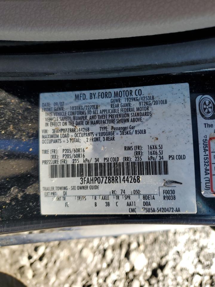 2008 Ford Fusion Se VIN: 3FAHP07Z88R144268 Lot: 81994195