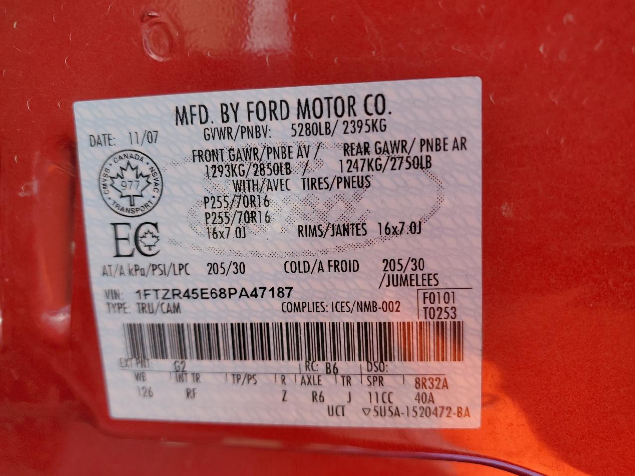 2008 Ford Ranger Super Cab VIN: 1FTZR45E68PA47187 Lot: 86279105