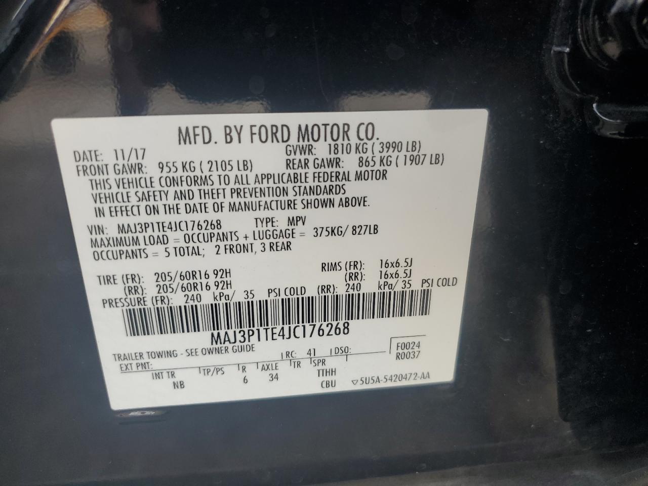 2018 Ford Ecosport Se VIN: MAJ3P1TE4JC176268 Lot: 85824945