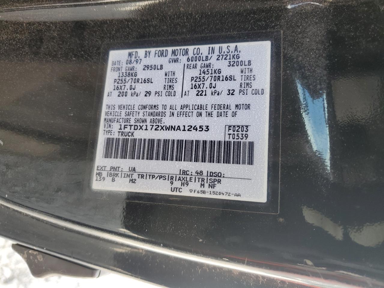1998 Ford F150 VIN: 1FTDX172XWNA12453 Lot: 85690415
