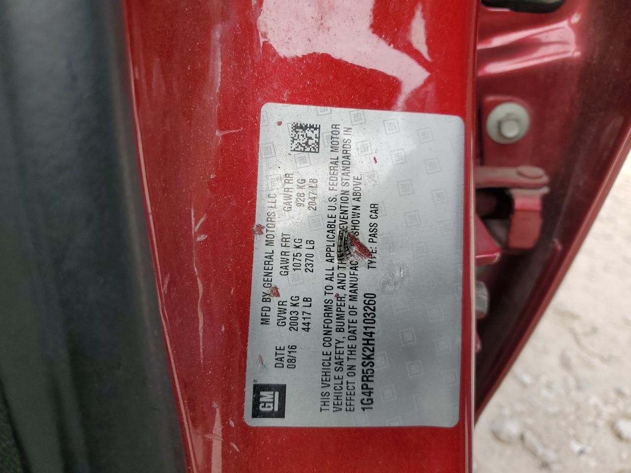 2017 Buick Verano Sport Touring VIN: 1G4PR5SK2H4103260 Lot: 90407195