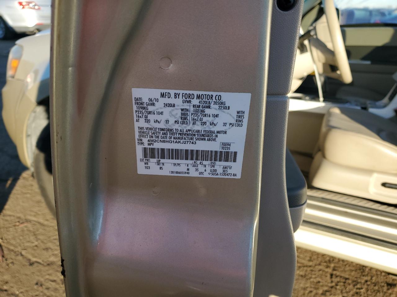 2010 Mercury Mariner Premier VIN: 4M2CN8HG1AKJ27743 Lot: 85939075