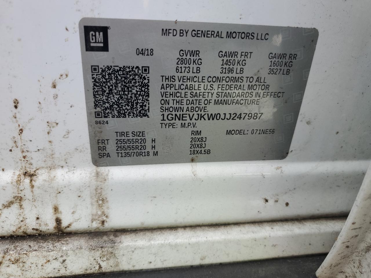 2018 Chevrolet Traverse Premier VIN: 1GNEVJKW0JJ247987 Lot: 85951375
