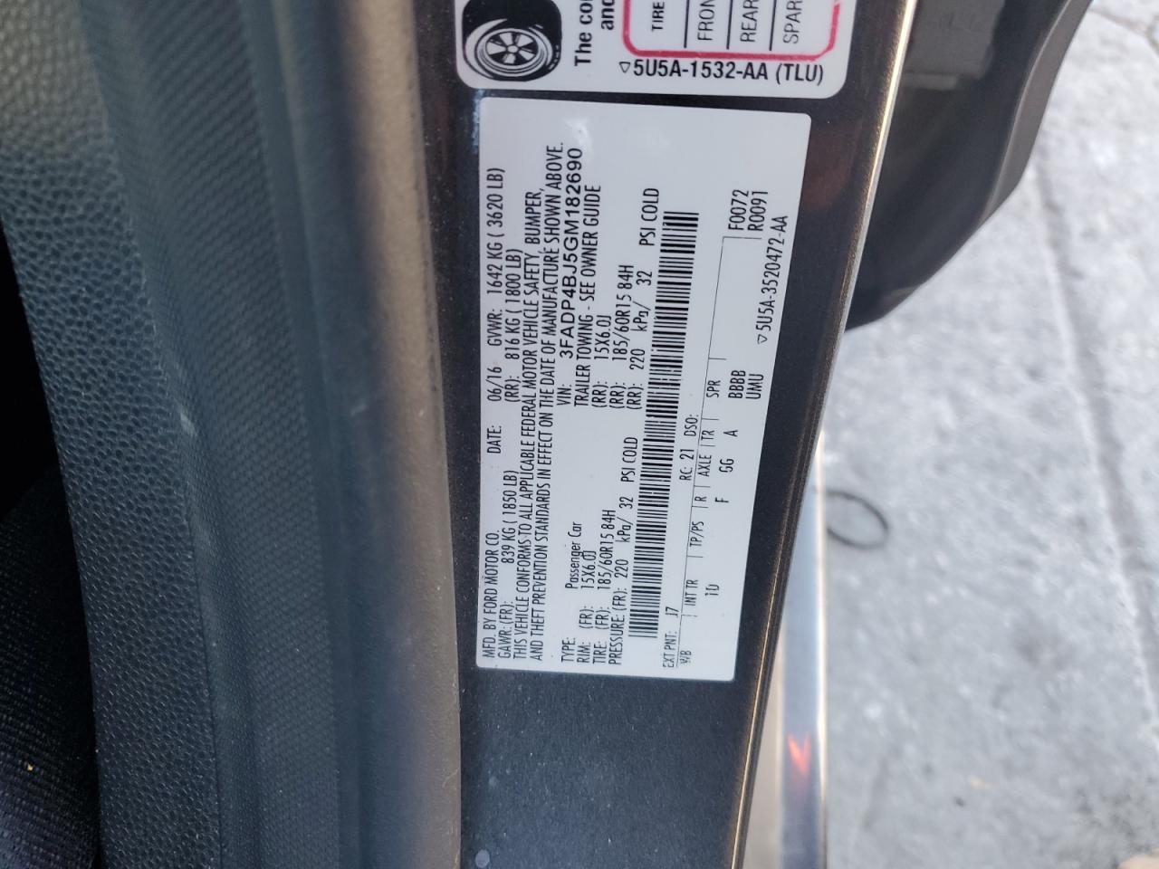 2016 Ford Fiesta Se VIN: 3FADP4BJ5GM182690 Lot: 85932505