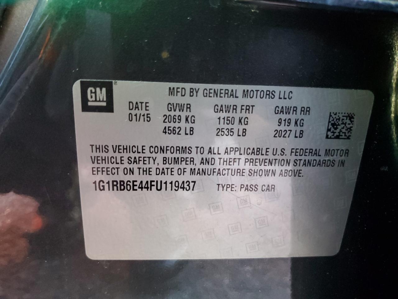 2015 Chevrolet Volt VIN: 1G1RB6E44FU119437 Lot: 86057995