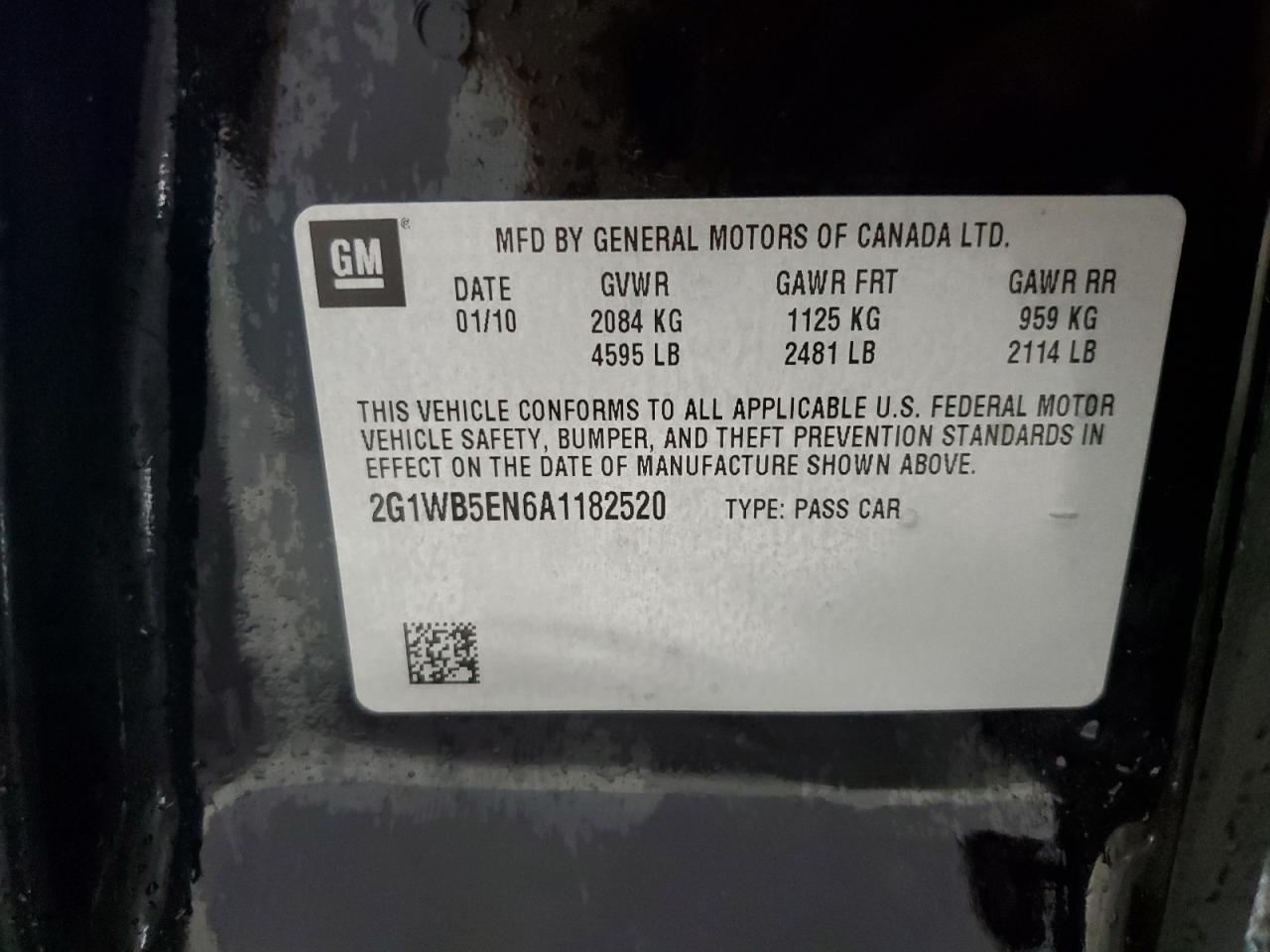 2010 Chevrolet Impala Lt VIN: 2G1WB5EN6A1182520 Lot: 82576895