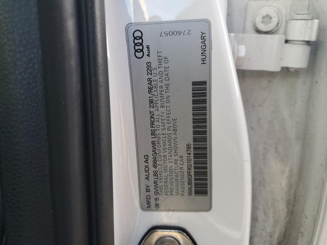 2016 Audi A3 Premium VIN: WAUB8GFFXG1014785 Lot: 85092565