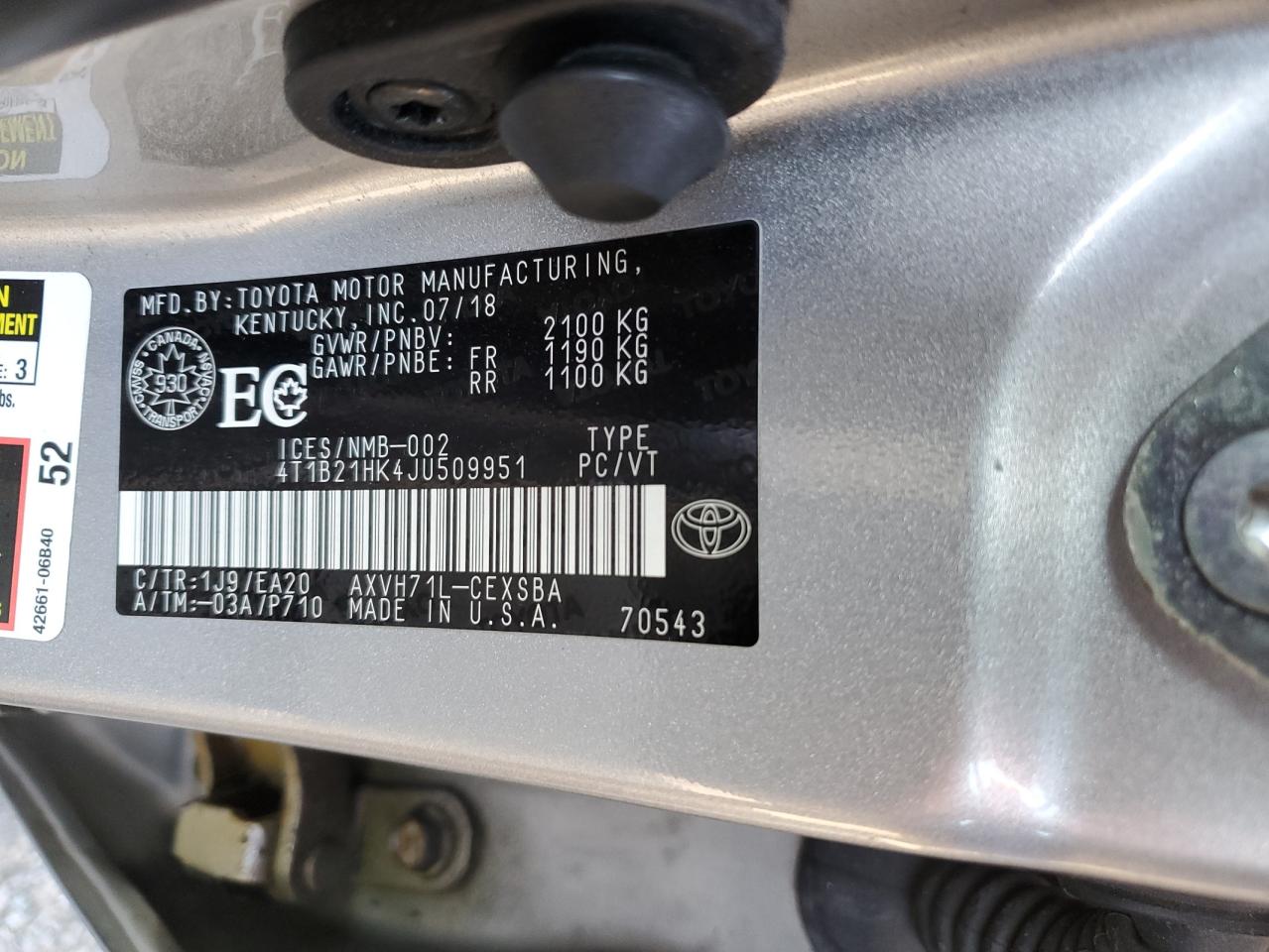 2018 Toyota Camry Hybrid VIN: 4T1B21HK4JU509951 Lot: 85529675