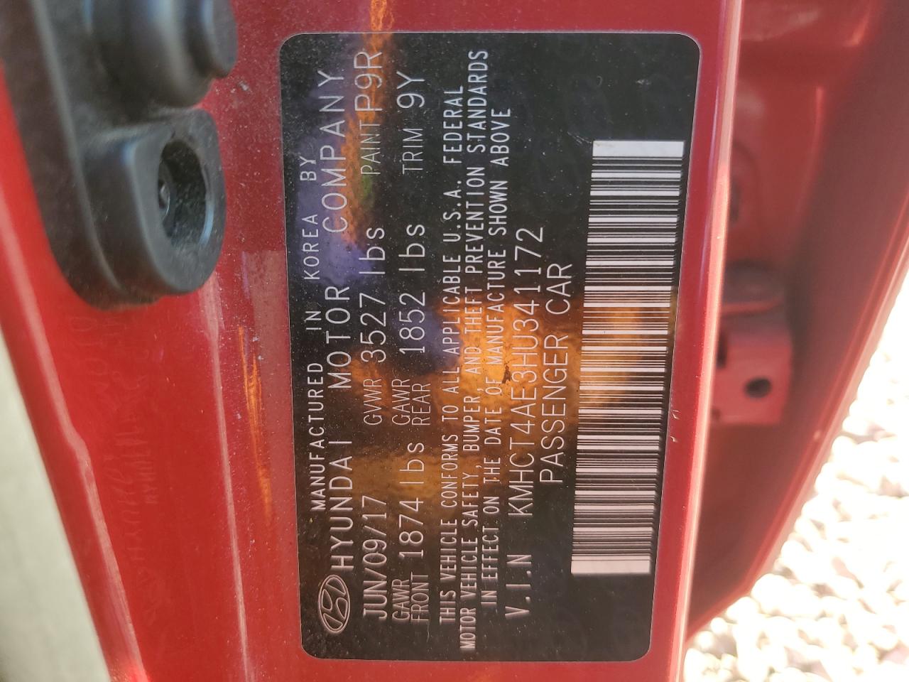 2017 Hyundai Accent Se VIN: KMHCT4AE3HU341172 Lot: 86426645